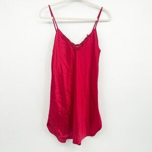 Intimate Moods Womens Vintage 90s Coquette Red Satin Lace Trim Cami Slip Dress S